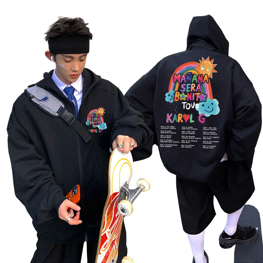 

Singer Karol G Heart Zipper Hoodie Mañana Sera Bonito Music Album Tour Graphic Hoodies Men Women Cartoon Oversized Zip Up Jacket