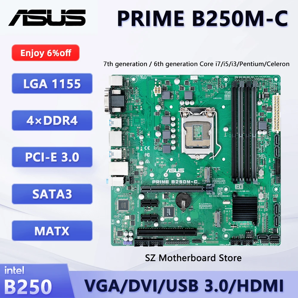 ASUS PRIME B250M-C LGA 1151 Motherboard B250 Support Intel Core I7