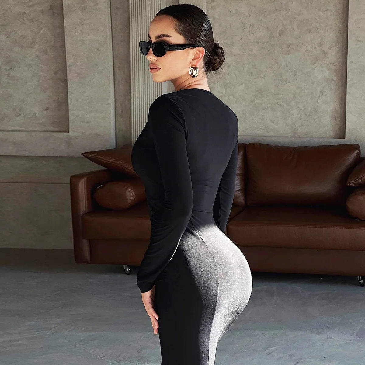 Autumn Fashion Black Maxi Dress Women's Square Collar High Waist Slim Elegant Party Dress Gown Female Solid Long Dress New