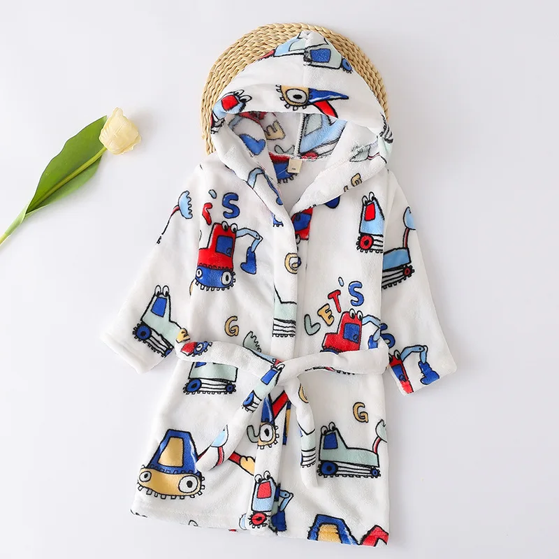 Boys Girls Bathrobes Hooded Winter Flannel Thicken Bath Robes Towel Pajamas Gown Family Home Cl