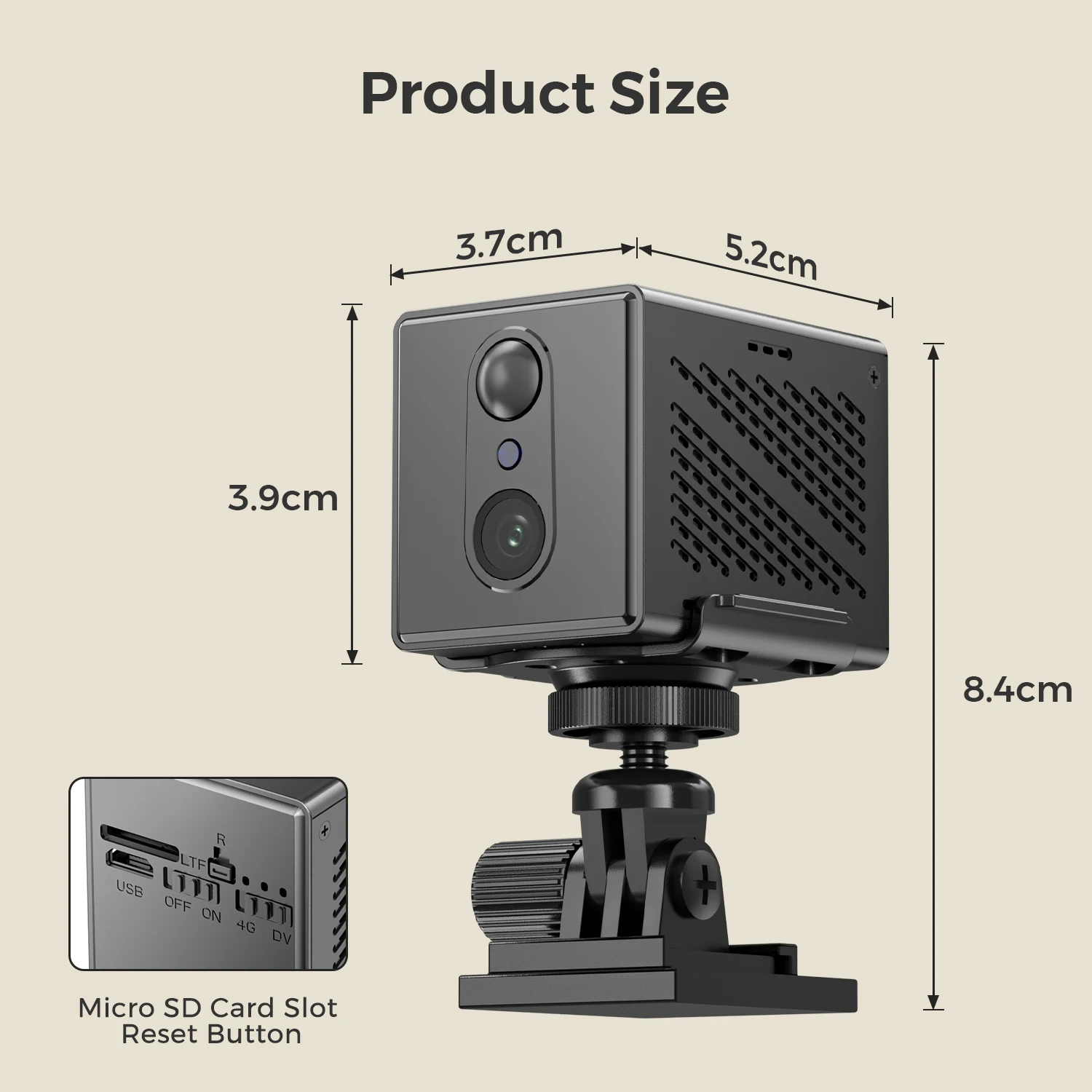 5MP Mini Wifi Camera Built-in 2400mAh Rechargeable Battery Indoor Human Detect 5