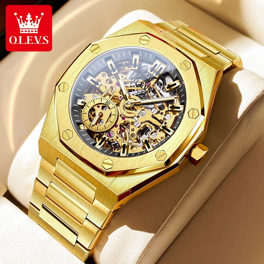 

OLEVS 6669 New Octagonal Skeleton Men Mechanical Watches Top Brand Luxury Waterproof Stainless Steel Hollow Automatic Watch Man