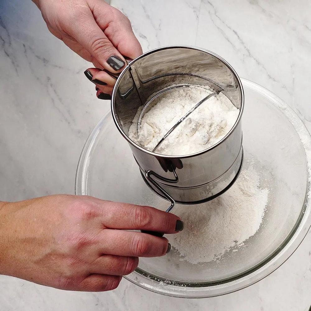 1pcs Flour Sifter For Baking 5 Cup Stainless Steel With 4 Wire Agitator Powdered Sugar