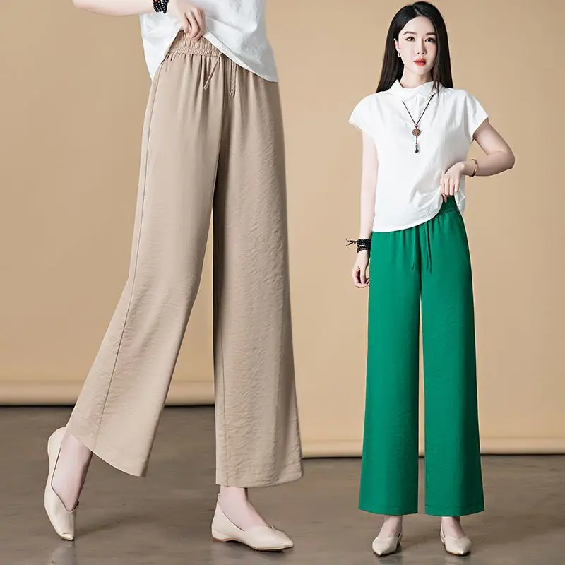 Elegant Fashion Harajuku Slim Fit Female Clothes Loose Casual All Match Trousers Solid High Waist Straight Leg Wide Leg Pants