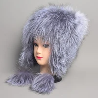 Winter Hat Woman Warm Cat Ushanka Balaclava Russian Fox Fur Trapper Women Bomber Hats Luxury Furry Snow Cap Earflap Fox Fur Hat 4