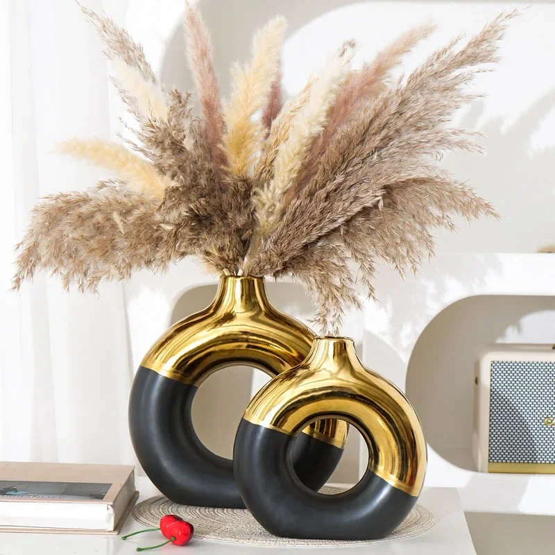 

Decoration Ceramic Accessories Home Circle Vase Aesthetic Creative Figures Luxury Modern Room Living Gold