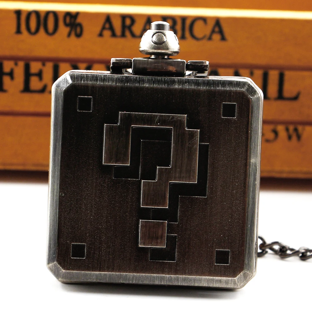 

Steampunk Retro Creative Question Mark Design Pocket Watch Bronze Square Cool Mens Necklace with Chain Clock retroid pocket 3