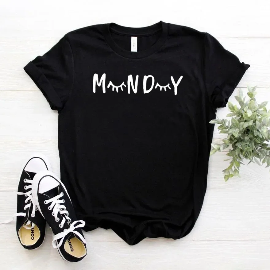 

MONDAY eyelash Print Women tshirt Cotton Hipster Funny Gift Lady Yong Girl Top Tee 2024 Summer Casual t shirts y2k clothes