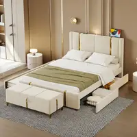 Ensembles de chambre à coucher 2 pièces, lit plateforme rembourré Queen Size avec lit gigogne, 2 tiroirs légers et rangement de Charge USB, pieds métalliques 1