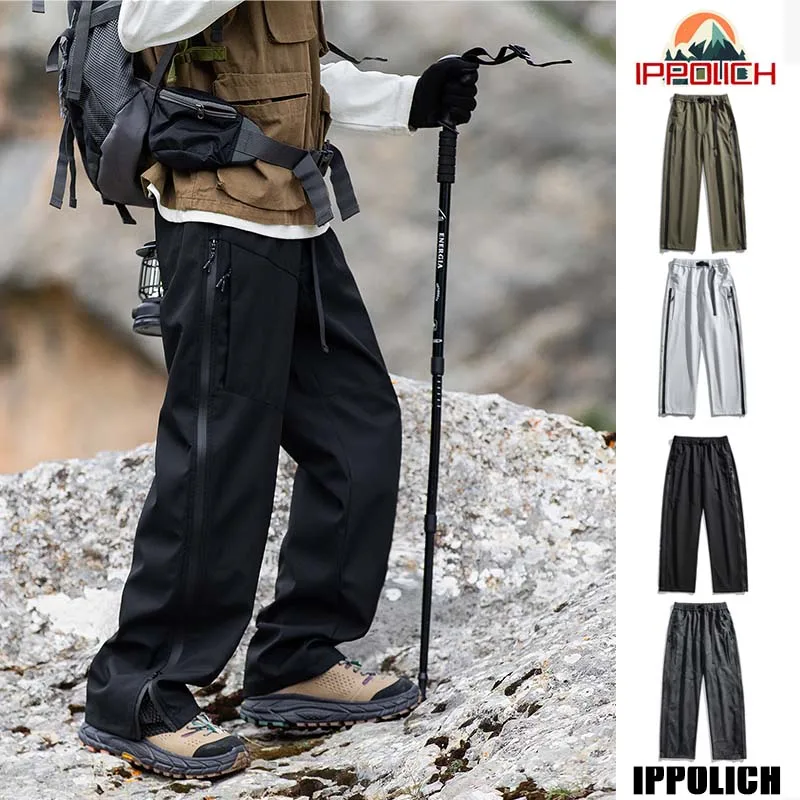 Men Hiking Pants Waterproof Windproof Pants Lightweight Breathable Cargo Side Zip Outdoor Joggers Trekking Fishing Trouser