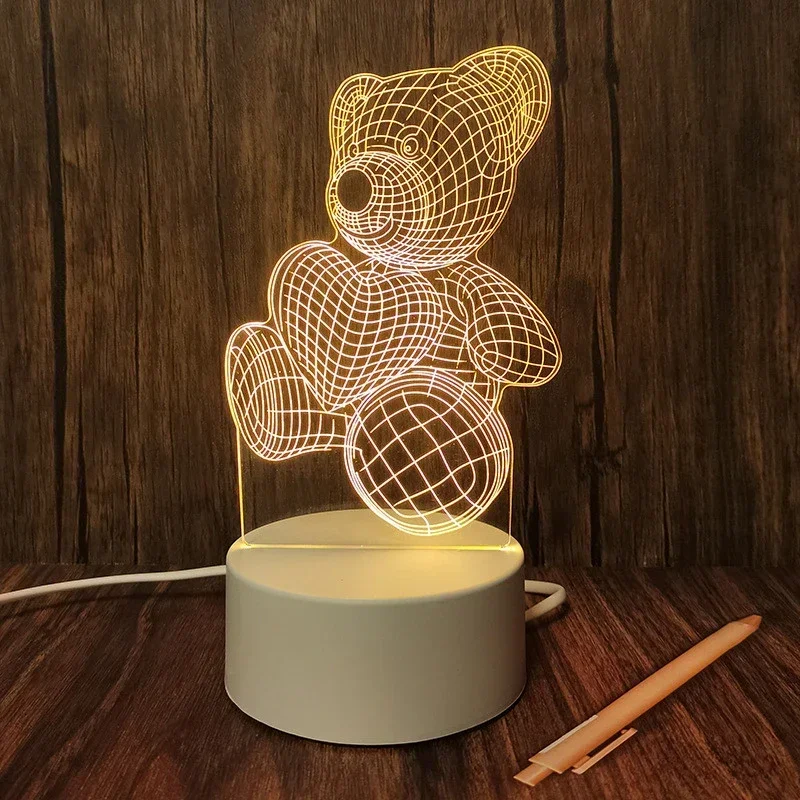 Heart Love Acrylic 3D Night Light USB DIY Kids Bedroom Night Lamp for Valentine's Day Decor Christmas Wedding Cute Gifts
