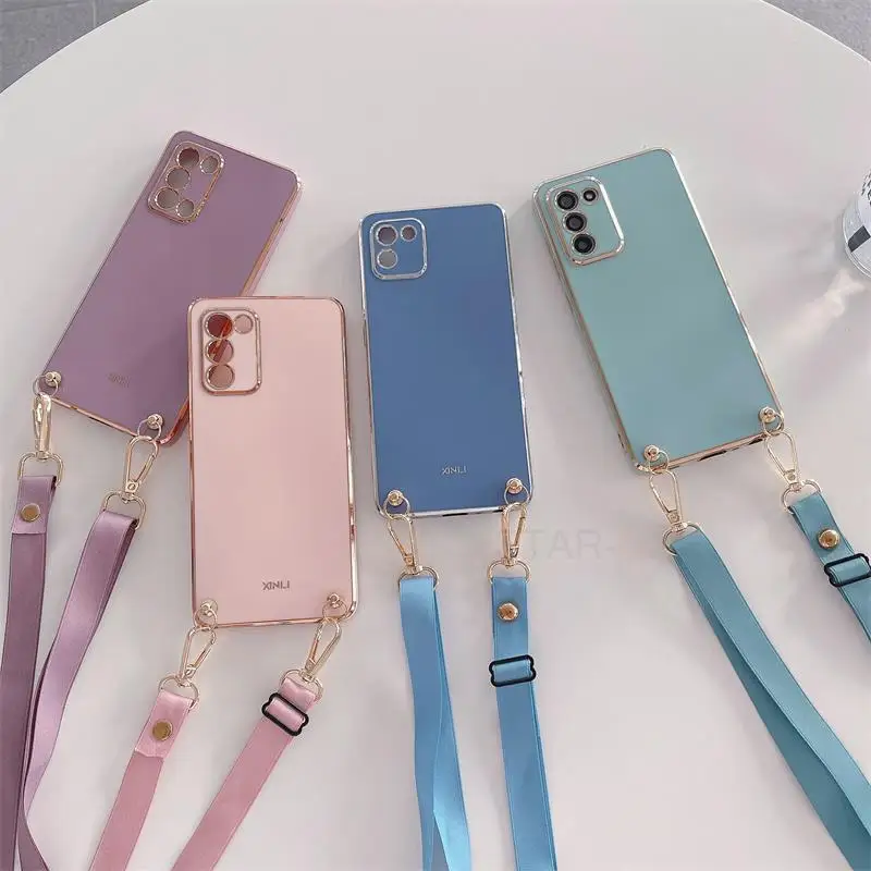Crossbody Lanyard Cord Case For Samsung Galaxy A03s A31 A21s A03 Core A14 M31 M51 Strap Plating Silicone Back Cover A 03 31 2022_voghion.com