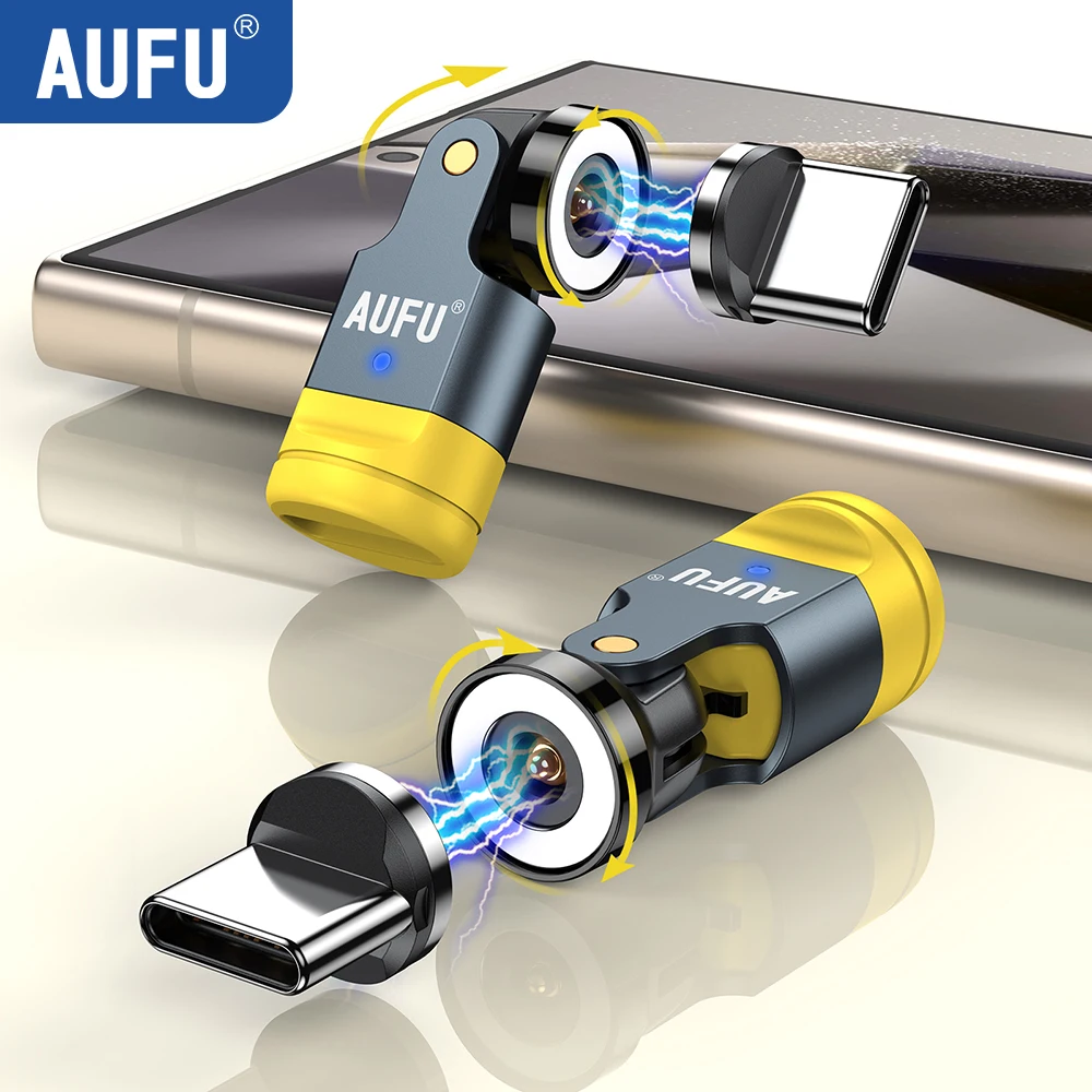 1PIN Magnetic OTG Adapter 540 Rotate Elbow Magnet Micro USB to Type C Male Converter For iPhone Xiaomi HUAWEI Samsung AUFU