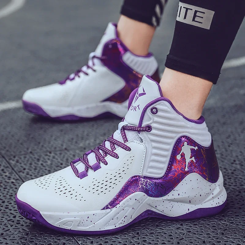 

Fashion Purple Men Basketball Shoes Breathable Basketball Sneakers Women Sport Shoes Training High Sneakers Kids Athletic Boots