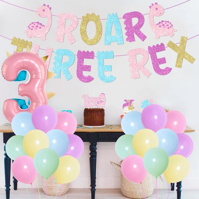 Pink Dinosaur Cake Topper - Set Of 3 T-Rex Figures For Girl's Dinosaur Birthday Party Decorations & Supplies - View #2