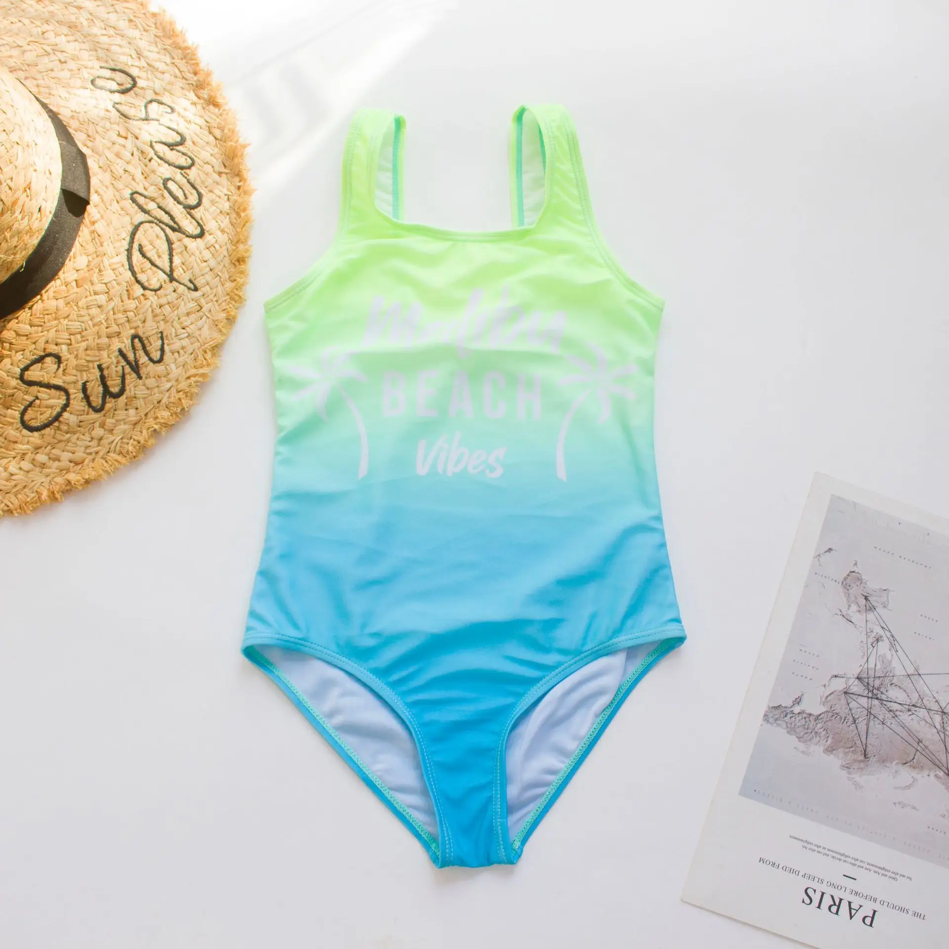 Children One Piece Swimsuit 7-14Year Gradient Girls Toddler Swimming Suit