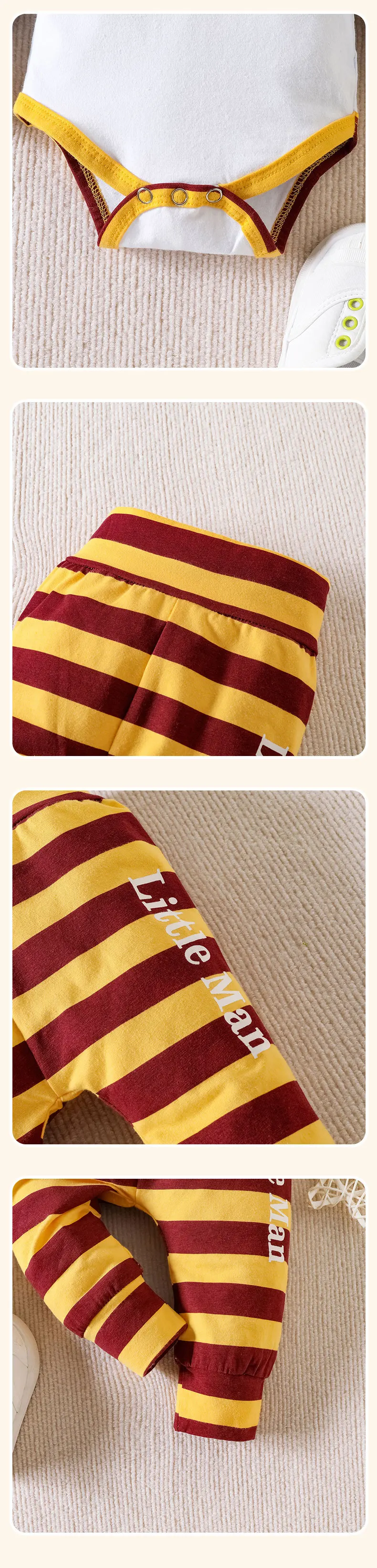 Unisex baby striped autumn clothing set in European and American style.