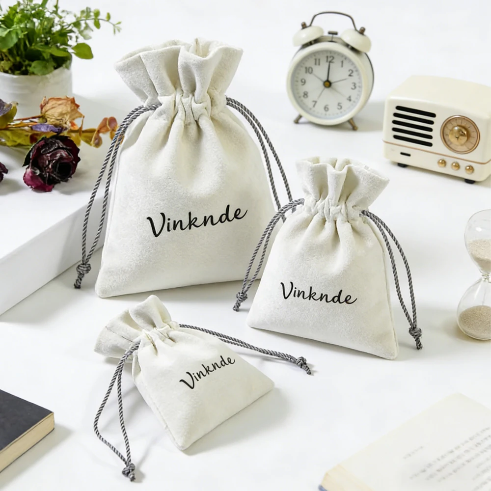 100pcs 7x9cm Custom Logo Velvet Drawstring Jewelry Bag Reusable Perfume ...