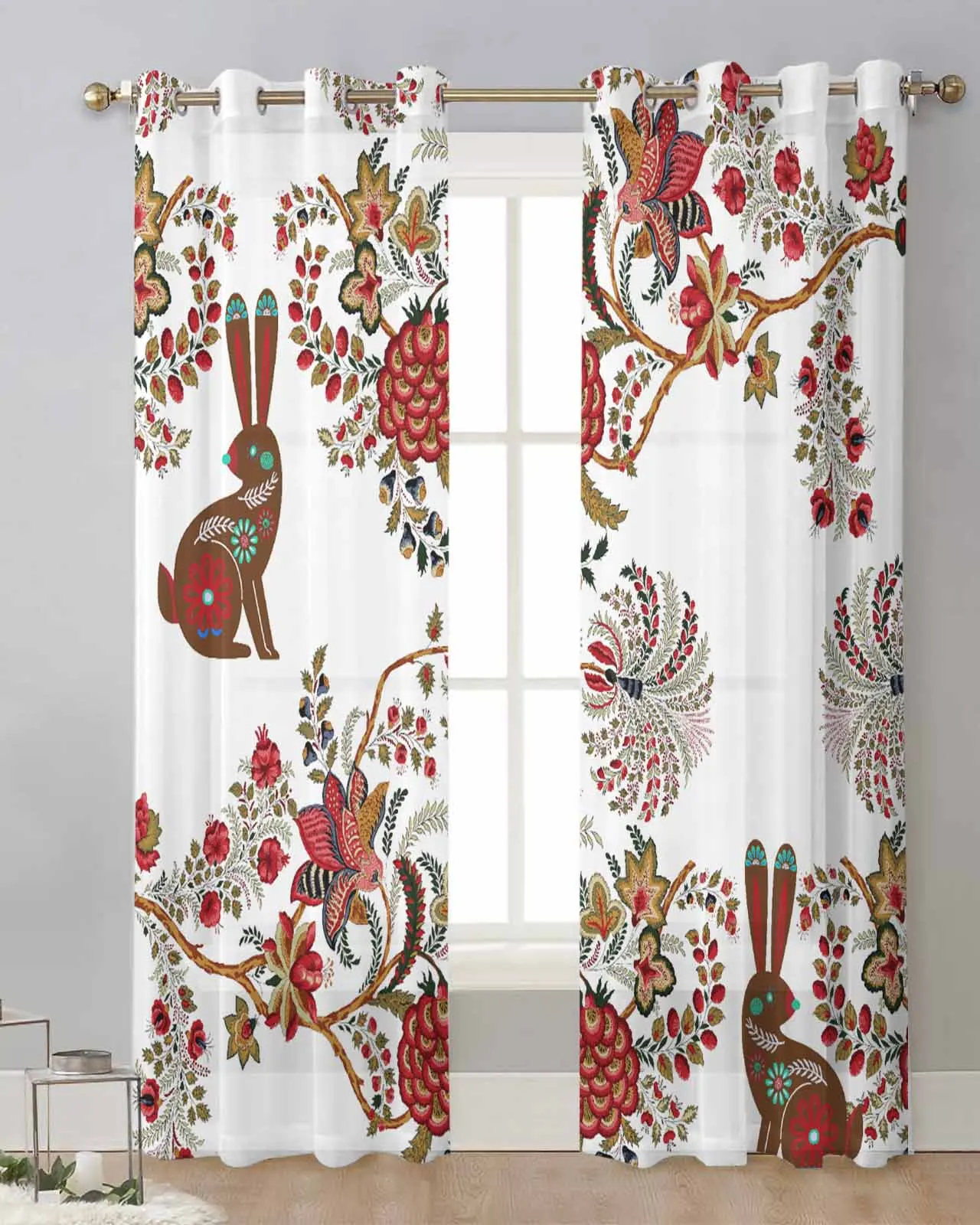 

Пасхальные тюлевые занавески в стиле бохо с цветочным рисунком кролика, шторы для детской спальни, занавески для окон гостиной, драпировка из вуали