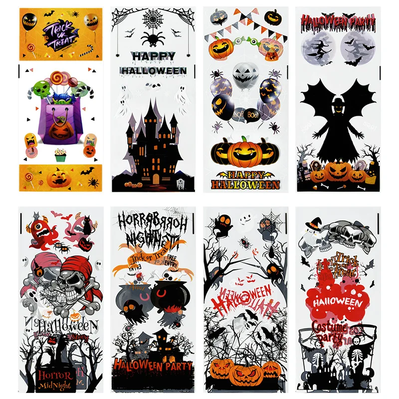 

50 PCS Halloween Cellophane Trick or Treat Candy Bags for Halloween Party Plastic Clear Pumpkin Ghost Cookie Bags Kids Favors