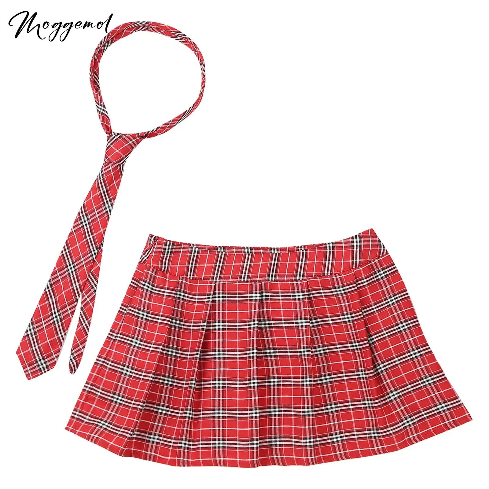 Women Girls Schoolgirls Uniform Skirts Cosplay Costume Fancy Dress Rave Party Outfits Sexy Plaid Pleated Mini Skirt with Necktie