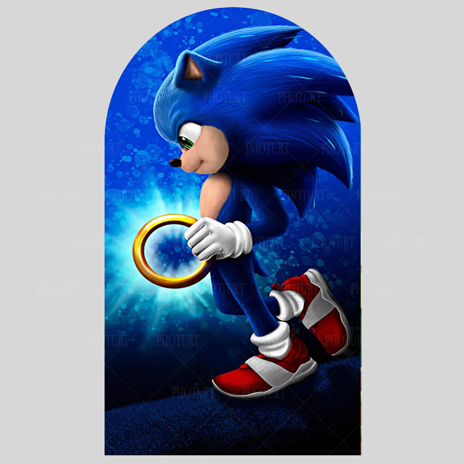 thumbnail image 1 of Fondo de Sonic con forma de erizo corriendo redondo, fondo para fiesta de cumpleaños de niños, pancarta de superficie cilíndrica, accesorios de decoración para fotografía, 1 of 5