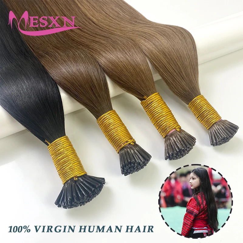 MESXN Virgin Hair Straight I Tip Hair Extensions Natural Real Human Fusion Keratin Capsule Brown Blonde Color TOP Quality
