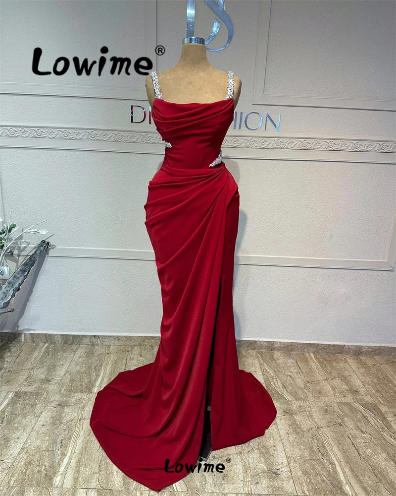 Red Long Arabic Party Dress For Weddings Robe 2024 Mermaid Cheap Evening Gowns Crystals Women Prom Celebrity Dresses Custom Made