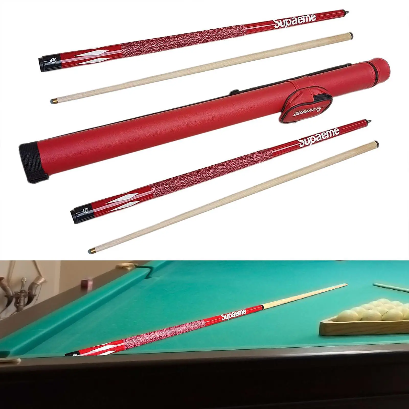 Perfk Taco De Billar Portátil 57.5 Pulgadas – Madera Y Acero Inoxidable, Diseño 1/2 Para Llevar Y Guardar Fácil