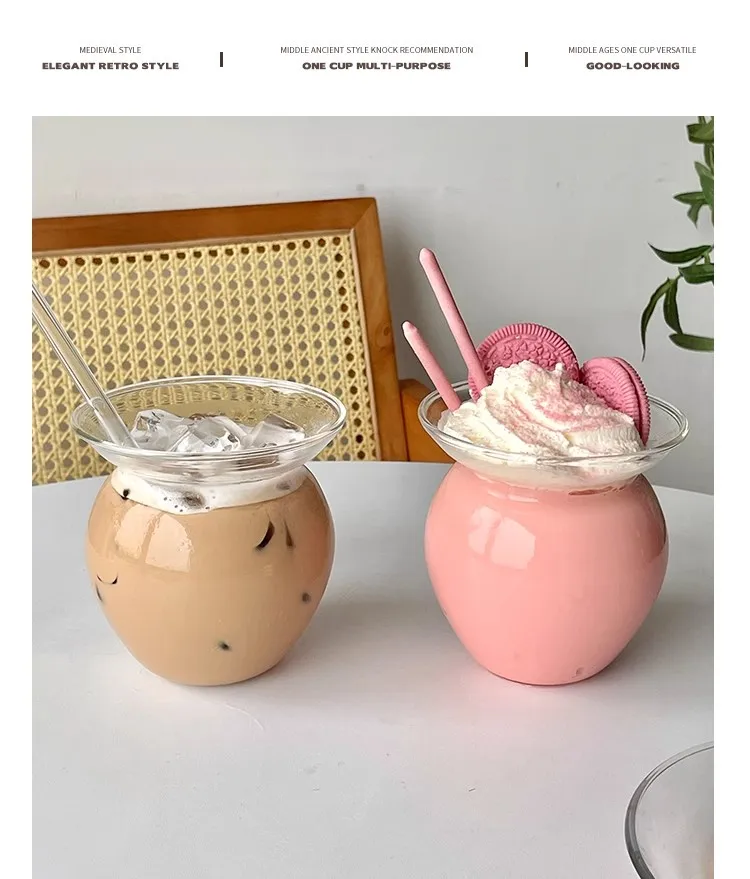 Matka Glass Sundae Milkshake Cup Ice Cream Juice Dessert Parfait Yogurt Milk Tea Cup - 550Ml