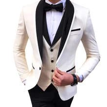 

Men Spring Wedding Party Three Pieces Jacket Trousers Set Large Size 5XL 6XL Male Blazer Coat Pants Vest Fashion Slim Fit Suit