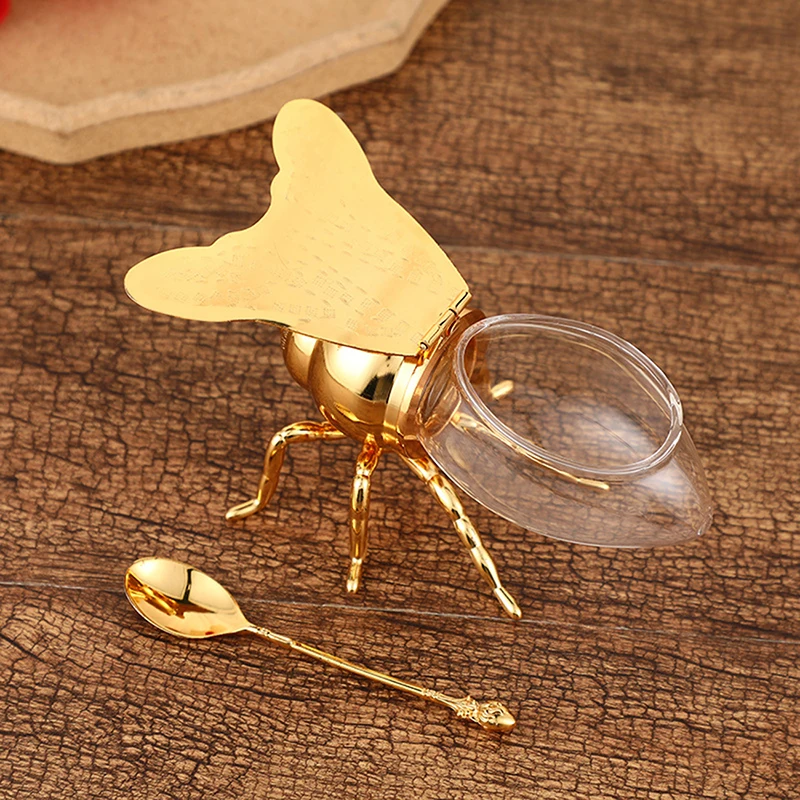 Glass Honey Jars Transparent Seasoning Honey Storage Jar Luxurious Bee Honey Pot Decorative Ornament Bee Kitchen Spice With Spoon 1Pc