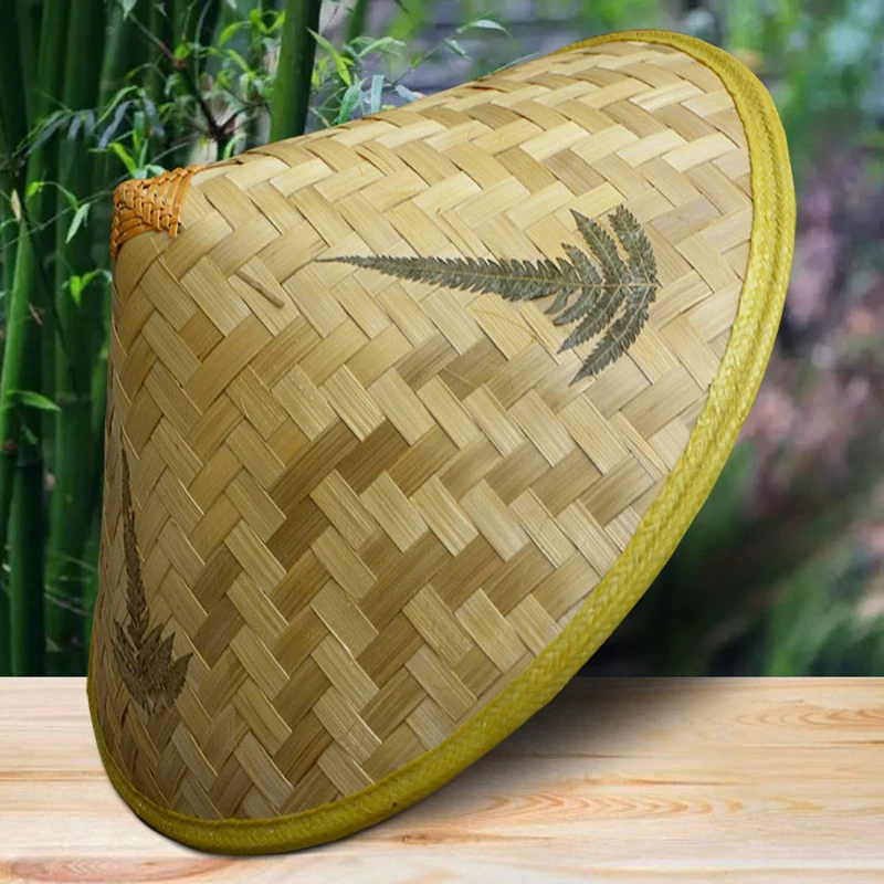 1PC Chinese Retro Bamboo Rattan Fisherman Hat Handmade Weave Straw Bucket Hat Tourism Rain Dance Props Cone Fishing Sunshade