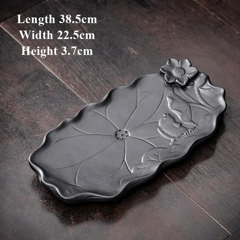 Lotus Shaped Tea Tray, Home New Small Dry Brewing Table Japanese Tea Table Retro Accessories Drainage Storage Style Kung Fu, 1Pc