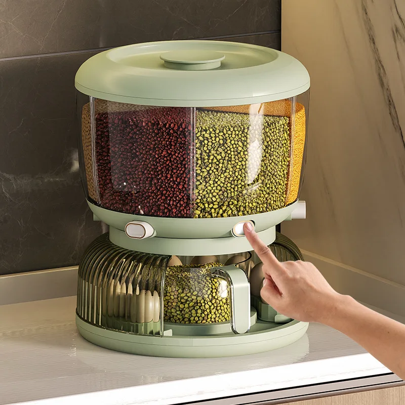 Organizador De Cocina Giratorio 360° Con 6 Compartimentos - Dispensador Para Cereales, Legumbres Y Alimentos Secos, Redondo Y Fácil De Limpiar
