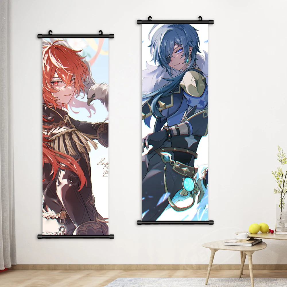 Rouge 30x90cm Affiche murale imprimée Genshin Impact, Kaedehara, Kazuha, peinture sur toile