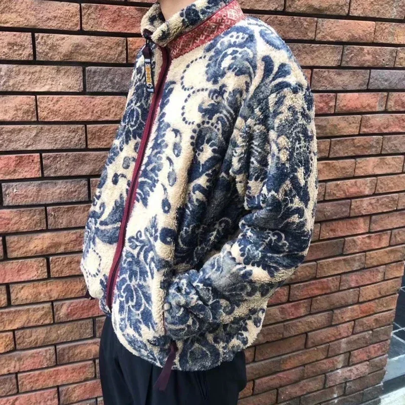 19aw Japan Kapital Autumn Spring Fleece Vintage Casual Zipper Warm Jacket Tang Cao Chao Women Men Printed Cashmere Coat 6