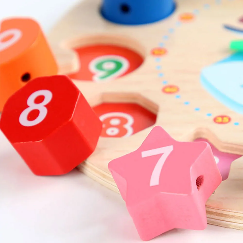 Montessori wooden digital clock baby toy gift puzzle three-dimensional puzzle shape matching game for children 3