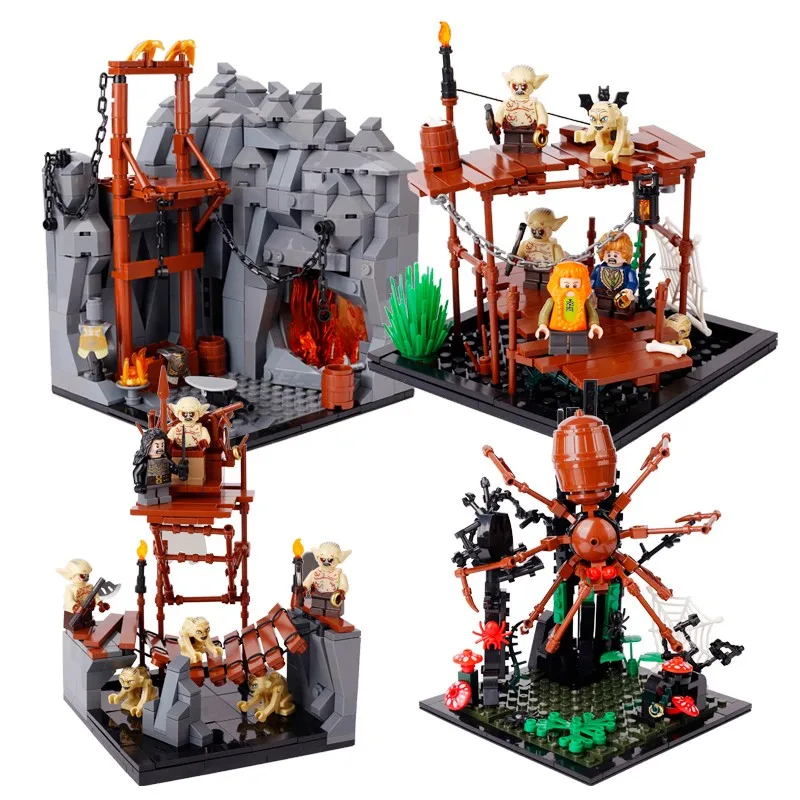 Moc Castello Medievale Soldati Goblin Orcs Scene Set Building Blocks Mini Action Figure Toys