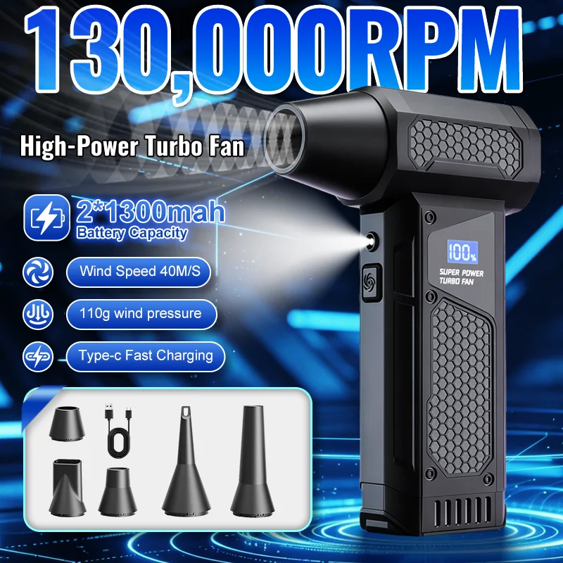 2026 High Power Jet Dry Blower Mini Turbo Fan Electric Air Duster Cordless PC Keyboard Cleaner Car Drying 2600mAh LED Display