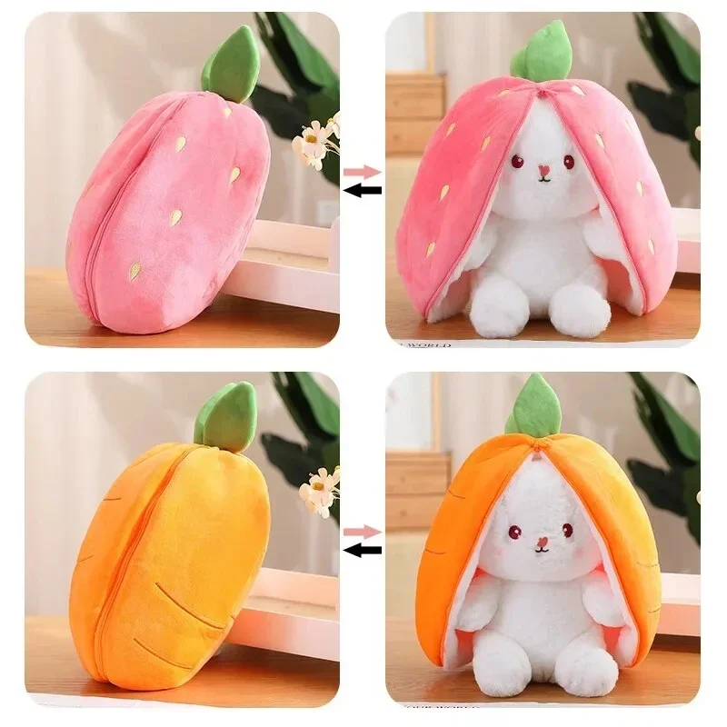 Cute Cartoon Rabbit Transfigured Plush Toys Kawaii Carrot Strawberry Turn Into Rabbit Stuffed Dolls Birthday Gifts for Children