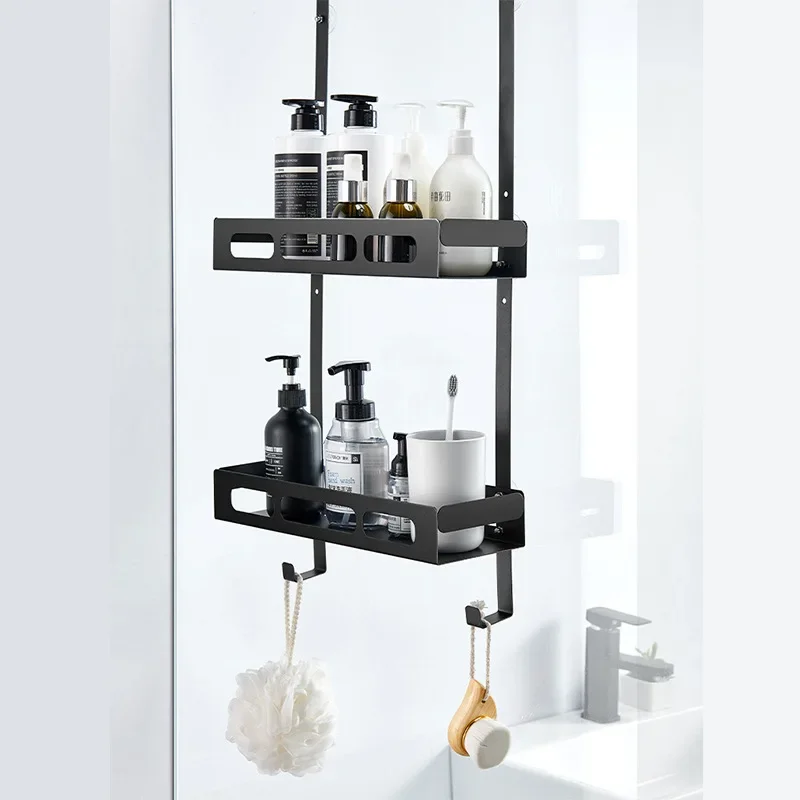 Simple Double Layer Bathroom Shelf Toilet Sucker Shower Room Storage Rack Door Hanging Basket Layered Hook Soap Holder