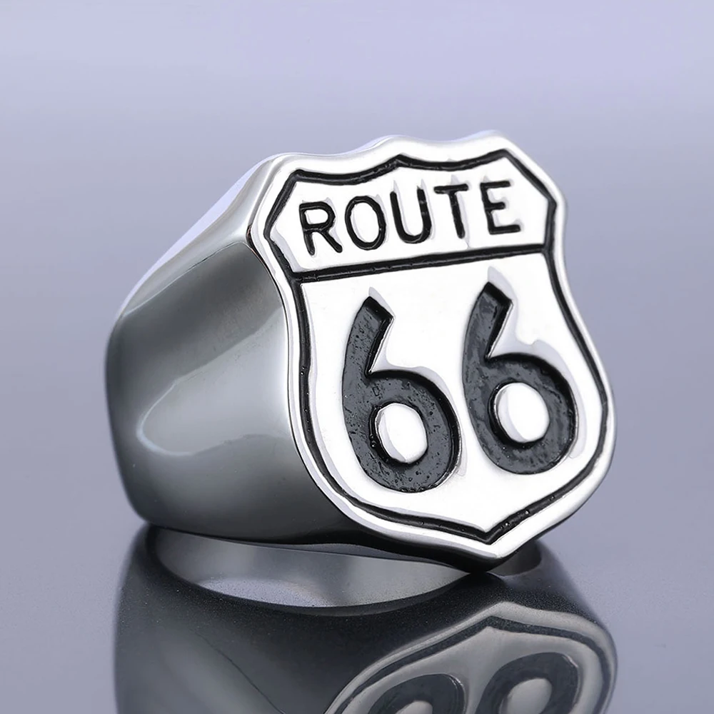 

Simple Fashion Punk Route 66 Ring For Men Women 316L Stainless Steel Gothic Hip Hop Biker Amulet Rings Jewelry Gift Wholesale