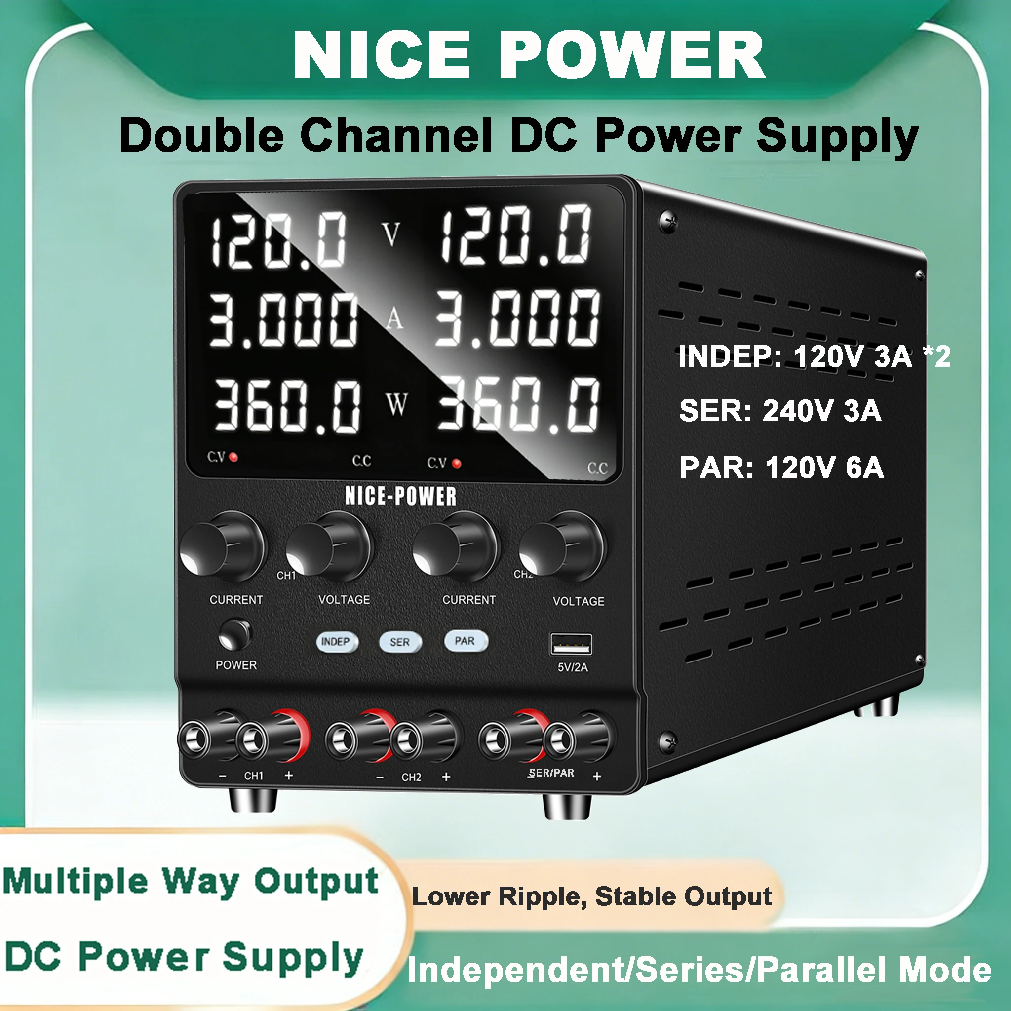 120V 3A 6A Dual Lab Power Supply Adjustable 4 in 1 Digital Bench Power Source 30V10A Stable Output 0-240V For Titanium Anodizing