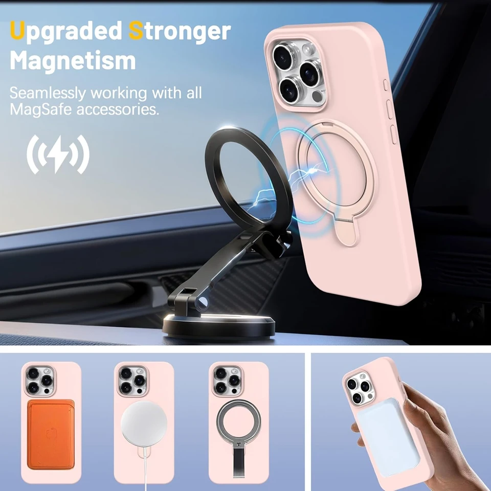 Liquid Silicone Magnetic Stand Phone Case with MagSafe Charging and Soft Cover Protection