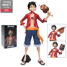 

Anime Figure Action Figures Monkey D Luffy Standong Posture Changeable Face Smile Combination PVC Collection Model Doll Present