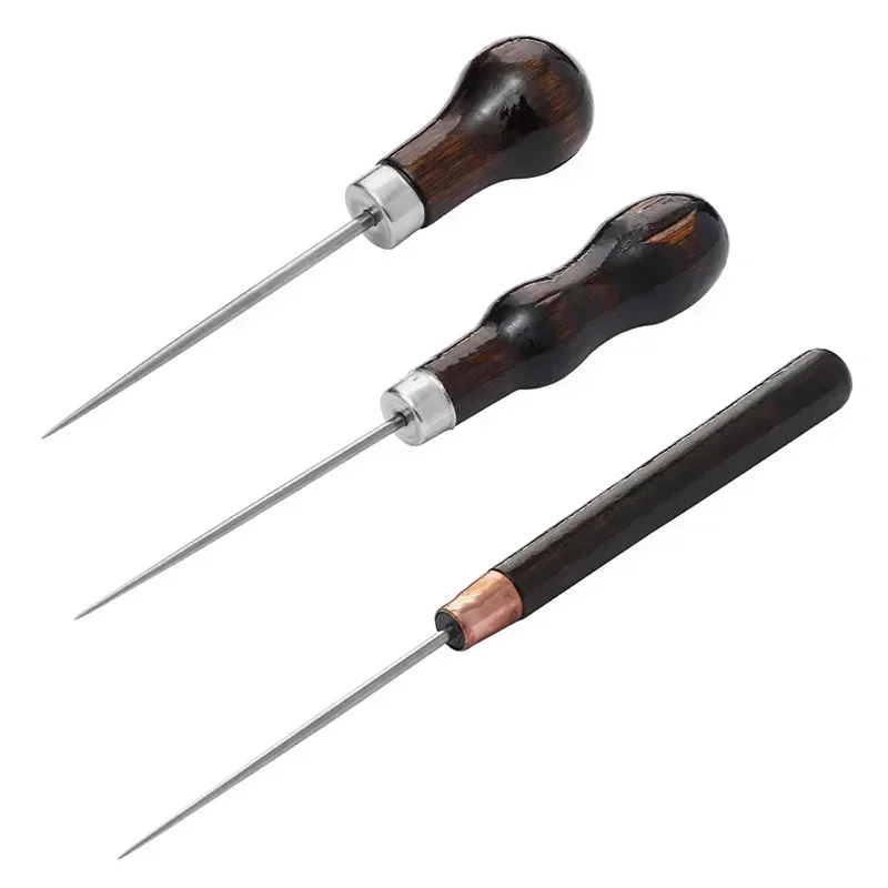 1/3PCS Professional Leather Wooden Handle Awl DIY Tools For Leather Craft Stitching Sewing Accessories Sewing Stitching Awl