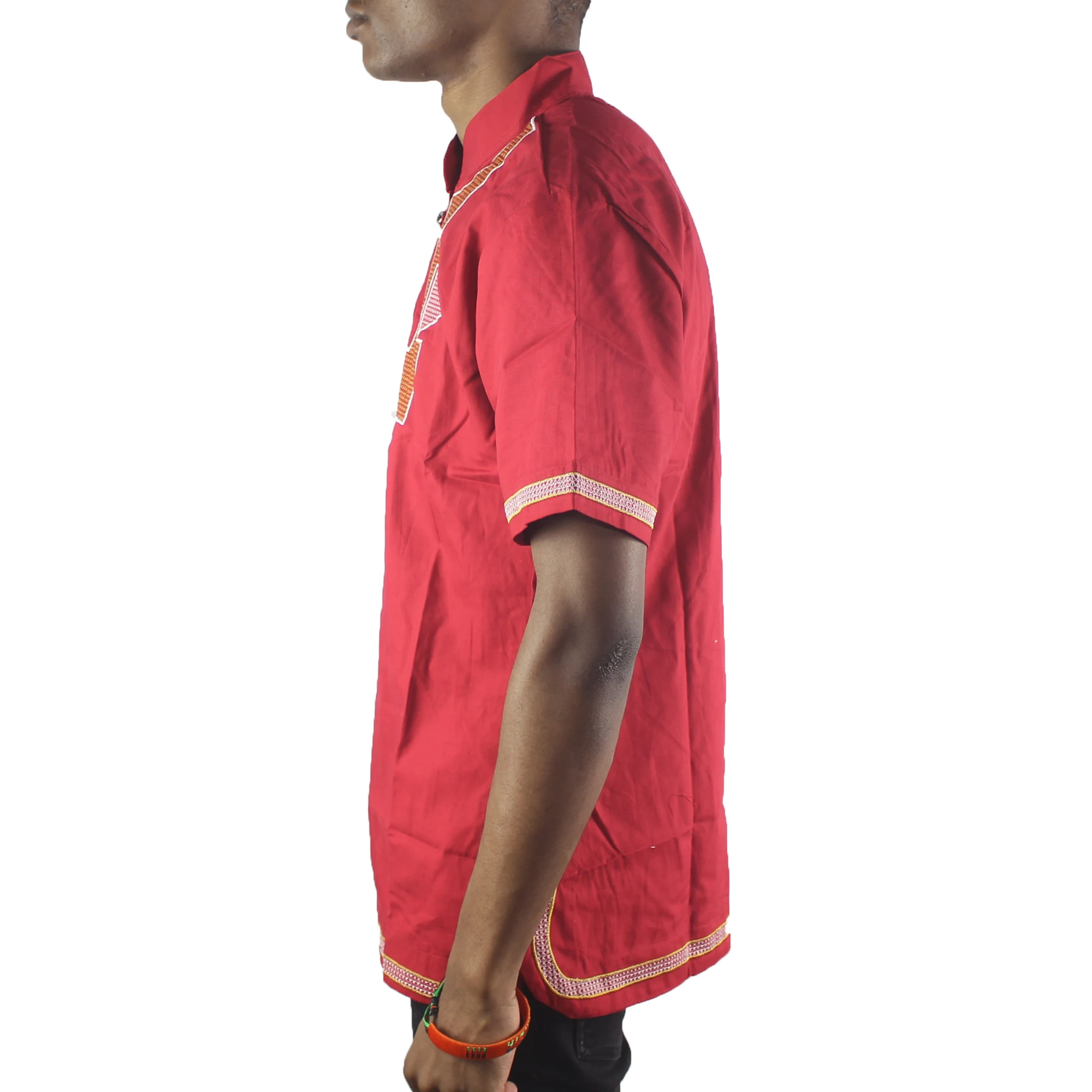 Red Summer Dashiki Traditional Clothes African Print T-shirt Stand-up Collar Short Sleeve Tops Streetwear Ethnic Style