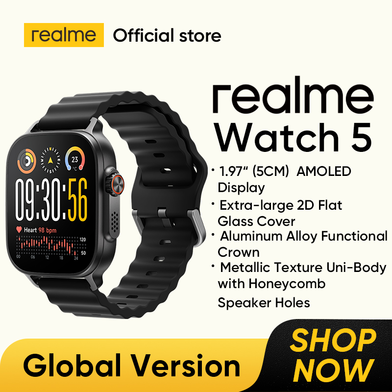 realme Watch 5 Smart Watch 1.97" 2D Flat AMOLED Display Compass & Independent GPS with 5 GNSS 14-day Battery Life NFC Card IP68