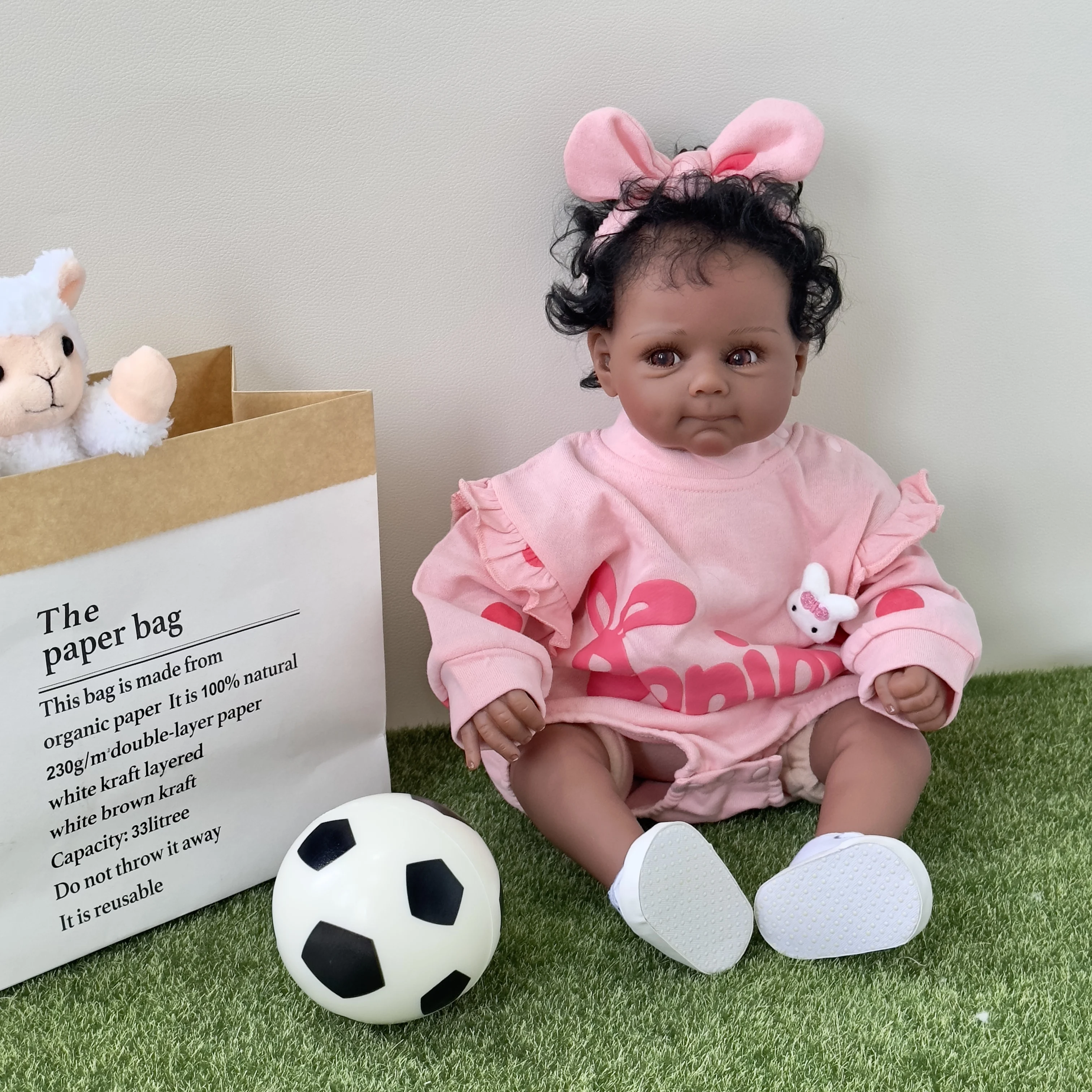 

NPK 50CM Bebe Doll Reborn Baby in Black Skin Girl Doll Newborn Size High Quality Collectible Art Doll